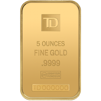 A picture of a 5 oz TD Gold Bar